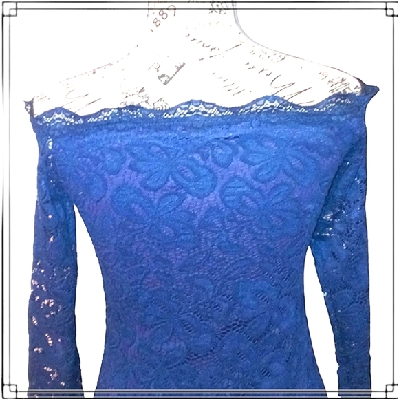 Misguided Blue Lace Bardot Fishtail Formal Dress Size Small - Picture 12 of 14